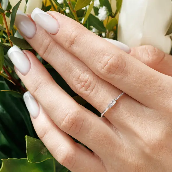 Leaf Jewelry Ring mit Diamanten, Tiny Baguette, 14K Rosegold Rabatt