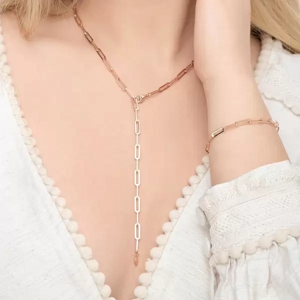 Leaf Jewelry Y-Halskette Square, 52cm, 18 K Rosegold vergoldet Top Angebot