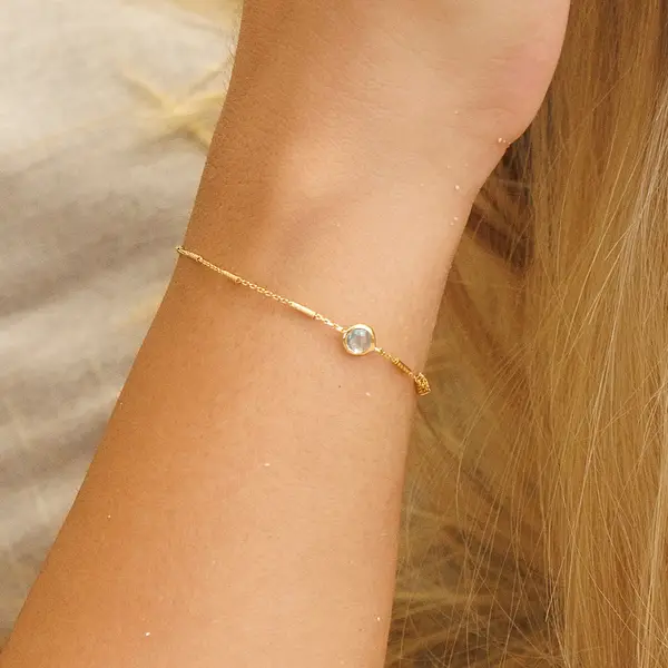 Leaf Jewelry Armkette Solitär, Rosenquarz, 18 K Rosegold vergoldet Große Rabatte