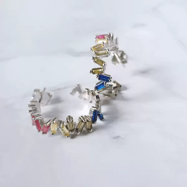 Leaf Jewelry Creole ICE CUBE, Multi Colour Zirkonia, 925 Sterlingsilber Black Friday Preise