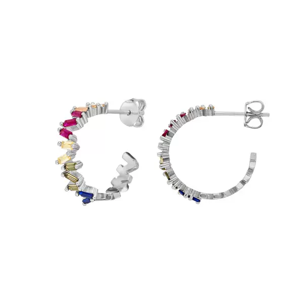 Leaf Jewelry Creole ICE CUBE, Multi Colour Zirkonia, 925 Sterlingsilber Black Friday Preise