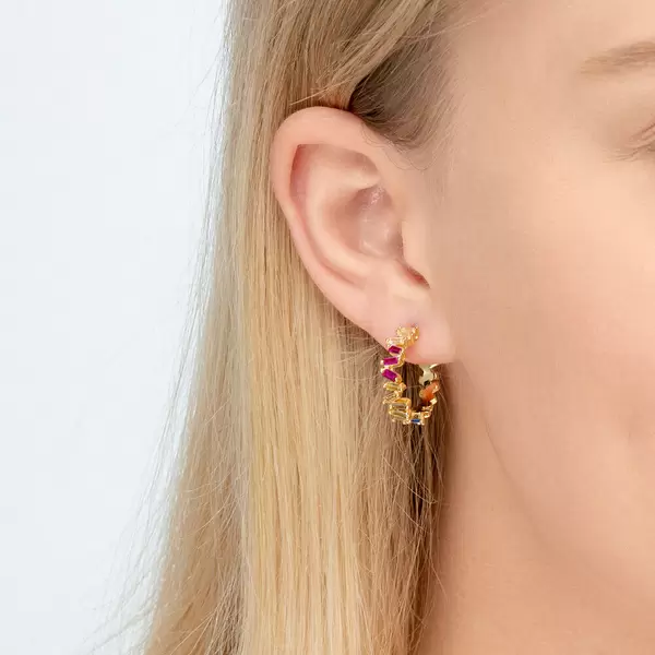 Leaf Jewelry Creole ICE CUBE, Multi Colour Zirkonia, 925 Sterlingsilber Black Friday Preise