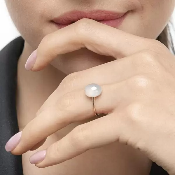 Leaf Jewelry Ring Cabochon II, 14 K Rosegold, Sea Blue Chalzedon Saisonschlussverkauf