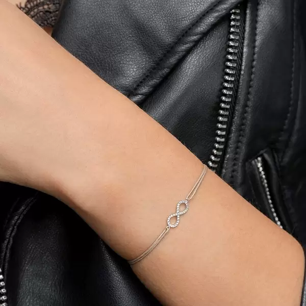 Leaf Jewelry Glücksbändchen Infinity mit Diamanten, 18 K Weißgold, Beige Osterangebot