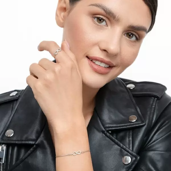 Leaf Jewelry Glücksbändchen Infinity mit Diamanten, 18 K Weißgold, Beige Osterangebot