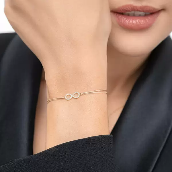 Leaf Jewelry Glücksbändchen Infinity mit Diamanten, 18 K Weißgold, Beige Osterangebot