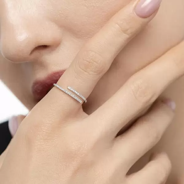 Leaf Jewelry Ring Open mit Diamanten, 18 K Weissgold, Gr.52 Muttertagsangebot