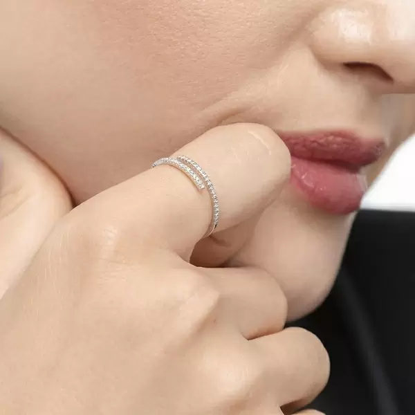 Leaf Jewelry Ring Open mit Diamanten, 18 K Weissgold, Gr.52 Muttertagsangebot