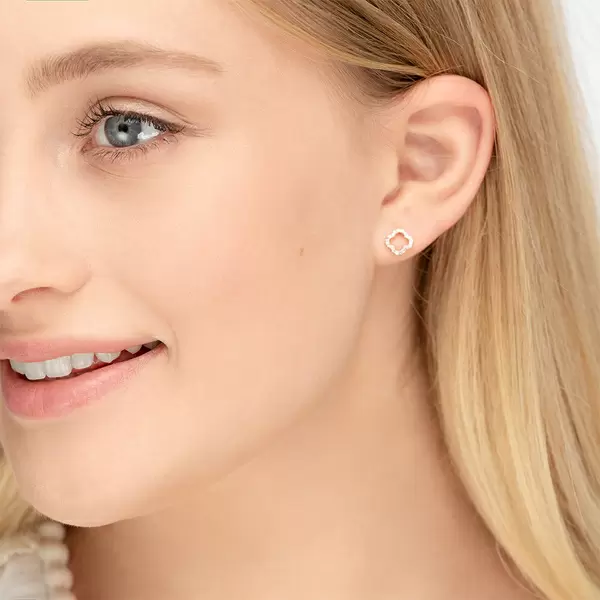 Leaf Jewelry Ohrstecker Clover mit Diamanten, 18 K Rosegold Heißer Verkauf
