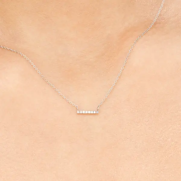 Leaf Jewelry Halskette Horizontal Bar, Diamant, 14 K Weißgold Neueste Mode
