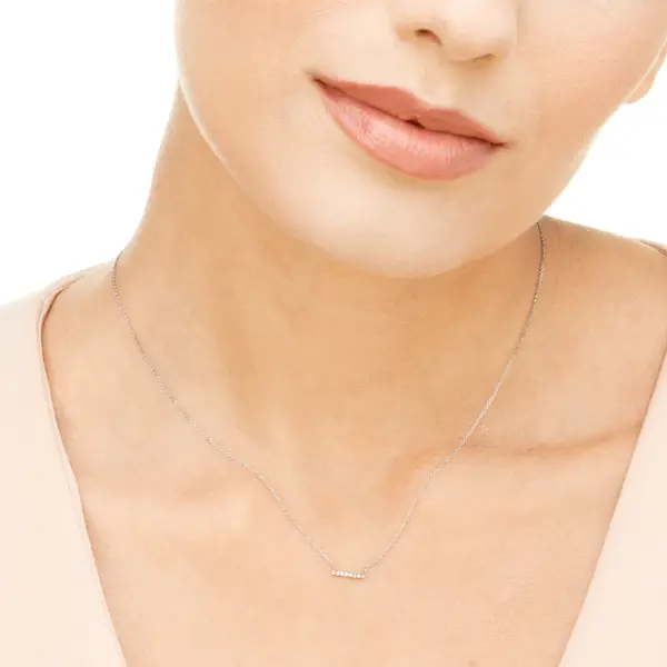 Leaf Jewelry Halskette Horizontal Bar, Diamant, 14 K Weißgold Neueste Mode