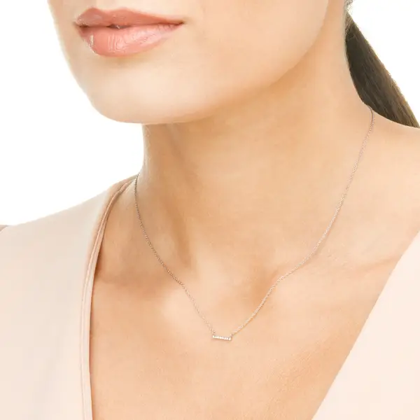 Leaf Jewelry Halskette Horizontal Bar, Diamant, 14 K Weißgold Neueste Mode