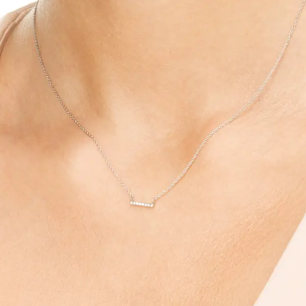 Leaf Jewelry Halskette Horizontal Bar, Diamant, 14 K Weißgold Neueste Mode