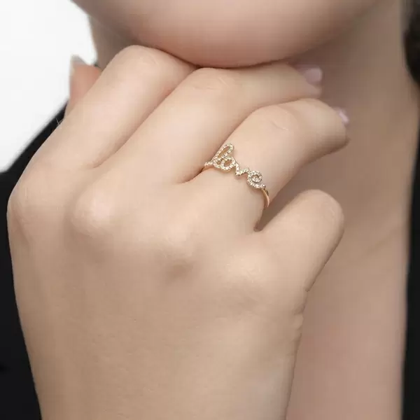 Leaf Jewelry Ring Love 18K Gelbgold mit Diamanten Kauf eins, bekomm eins gratis