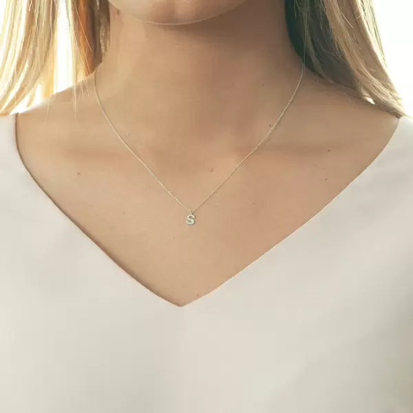 Leaf Jewelry Halskette Letter "S", 14 K Weißgold mit Diamanten Super Sparpreis