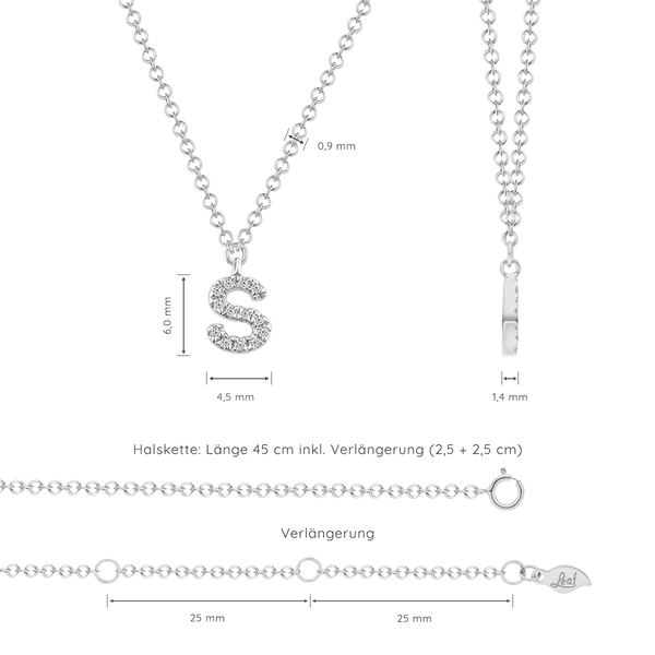 Leaf Jewelry Halskette Letter "S", 14 K Weißgold mit Diamanten Super Sparpreis
