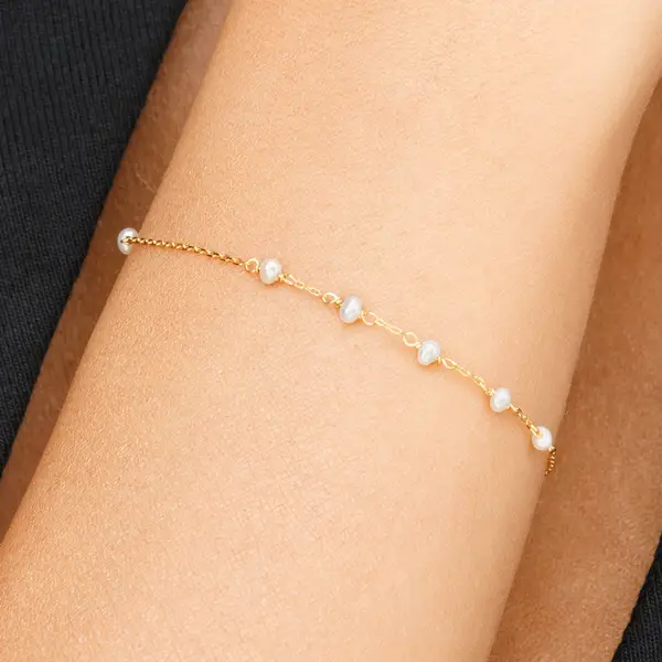Leaf Jewelry Armkette White Pearls, 14 K Gelbgold Bis zu 50% Rabatt