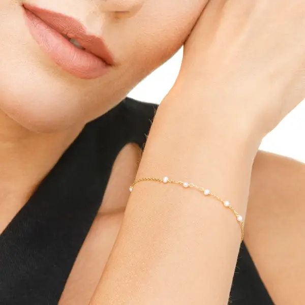 Leaf Jewelry Armkette White Pearls, 14 K Gelbgold Bis zu 50% Rabatt