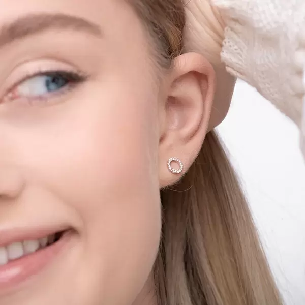 Leaf Jewelry Ohrringe Circle mit Diamanten, 18 K Weißgold Nur für heute