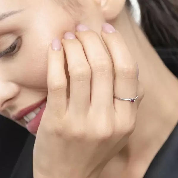 Leaf Jewelry Ring Cabochon, 14 K Weißgold, Rubin Super Rabatt