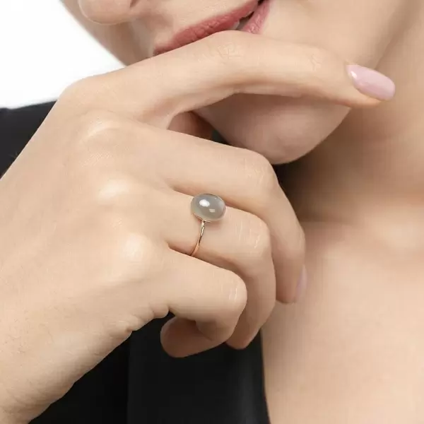 Leaf Jewelry Ring Cabochon II, 14 K Rosegold, Grauer Mondstein Black Friday Preise