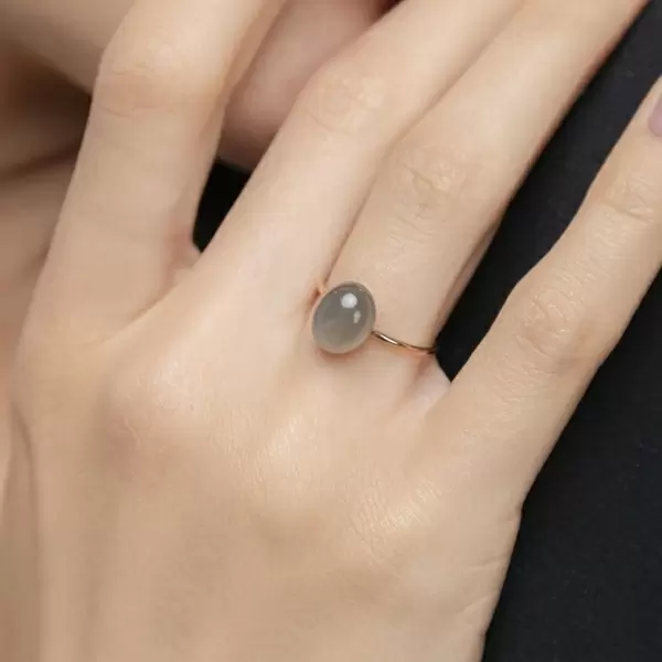 Leaf Jewelry Ring Cabochon II, 14 K Rosegold, Grauer Mondstein Black Friday Preise