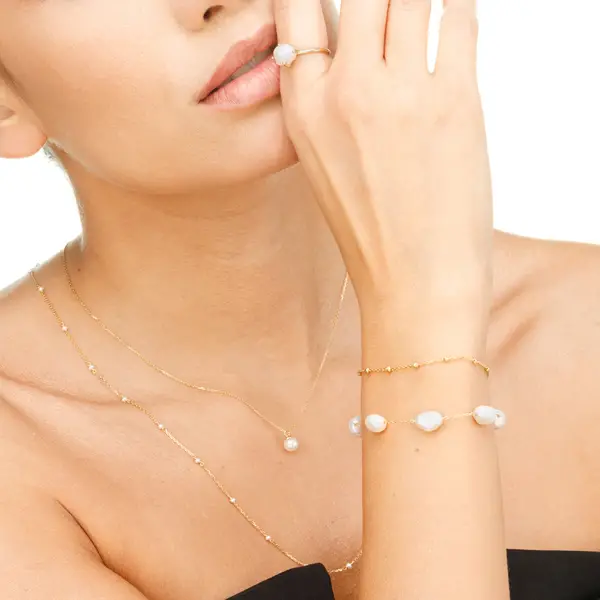 Leaf Jewelry Halskette Pearls, 14K Gelbgold Im Verkauf
