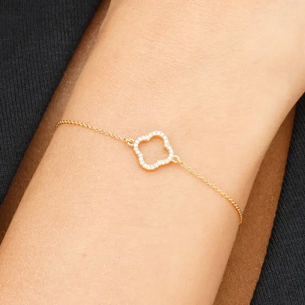 Leaf Jewelry Armkette Clover mit Diamanten, 18 K Gelbgold 50% Rabatt für begrenzte Zeit
