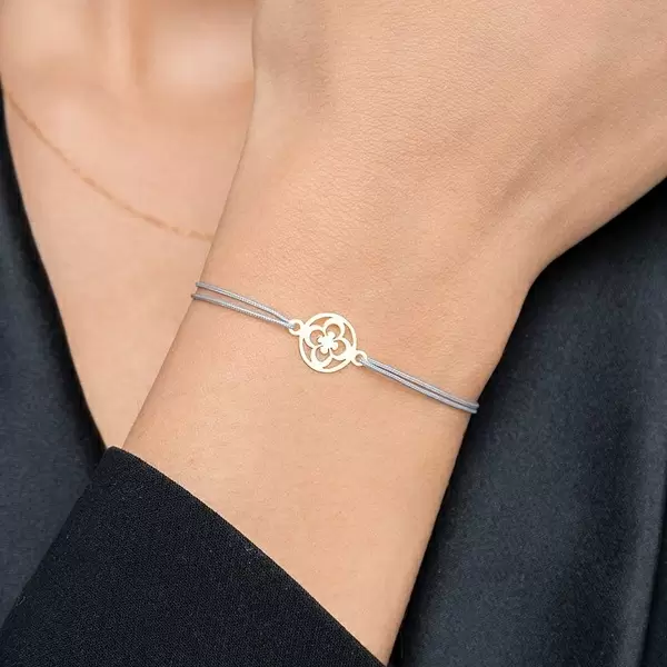 Leaf Jewelry Glücksbändchen Clover, 14 K Gelbgold, Grau Angebote