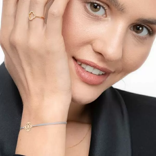 Leaf Jewelry Glücksbändchen Clover, 14 K Gelbgold, Grau Angebote