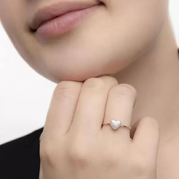 Leaf Jewelry Ring Herz Full mit Diamanten, 18 K Rosegold im Angebot