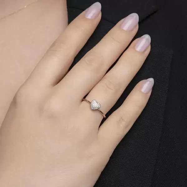 Leaf Jewelry Ring Herz Full mit Diamanten, 18 K Rosegold im Angebot