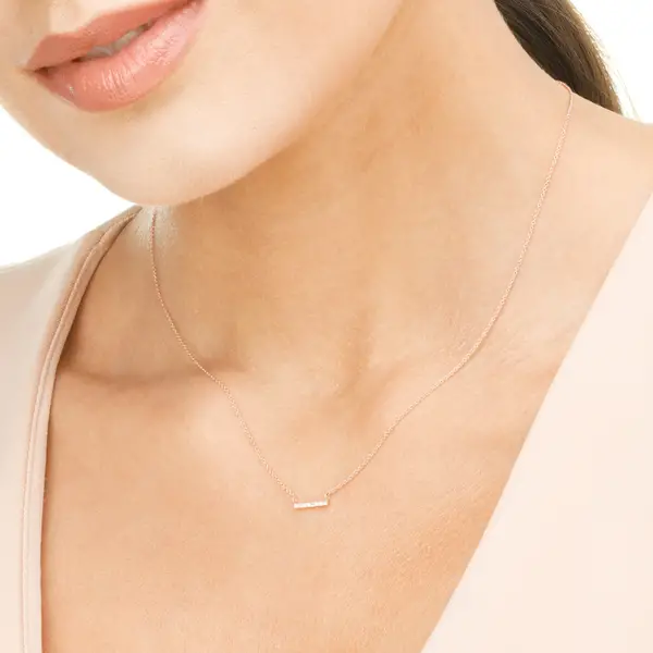 Leaf Jewelry Halskette Horizontal Bar, Diamant, 14 K Rosegold Günstiger Verkauf