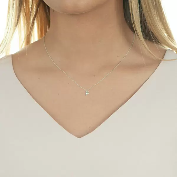 Leaf Jewelry Halskette Letter "F", 14 K Weißgold mit Diamanten Valentinstagsangebot