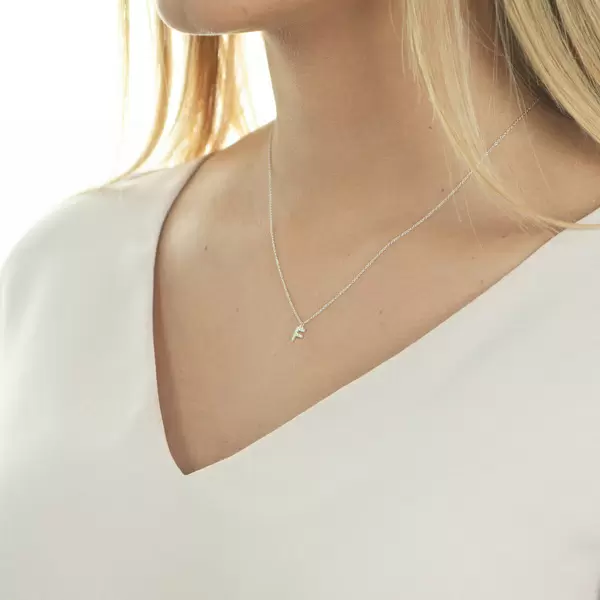 Leaf Jewelry Halskette Letter "F", 14 K Weißgold mit Diamanten Valentinstagsangebot