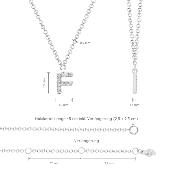 Leaf Jewelry Halskette Letter "F", 14 K Weißgold mit Diamanten Valentinstagsangebot