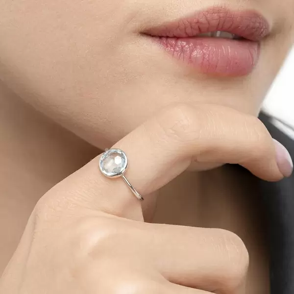 Leaf Jewelry Ring 14 K Weißgold, Blauer Topas Heißer Verkauf