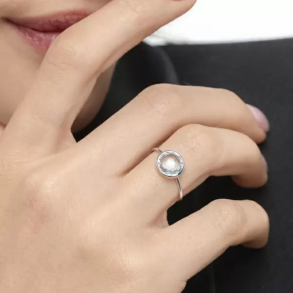 Leaf Jewelry Ring 14 K Weißgold, Blauer Topas Heißer Verkauf