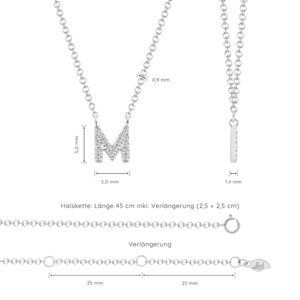 Leaf Jewelry Halskette Letter "M", 14 K Weißgold mit Diamanten Zeitlich begrenztes Angebot