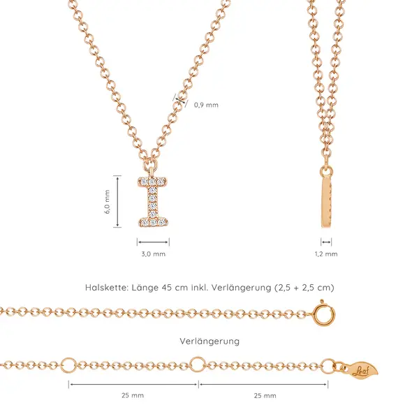 Leaf Jewelry Halskette Letter "I", 14 K Rosegold mit Diamanten Exklusive Angebote