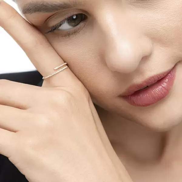 Leaf Jewelry Ring Open mit Diamanten, 18 K Rosegold Blitzangebot