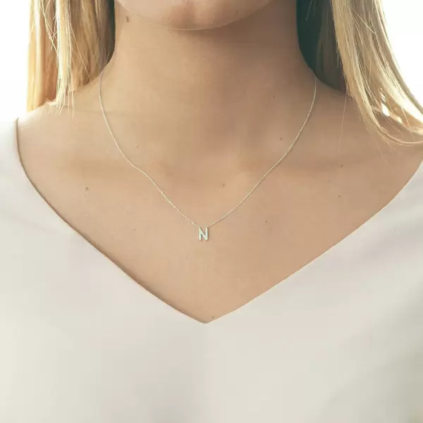 Leaf Jewelry Halskette Letter "N", 14 K Weißgold mit Diamanten Bestseller