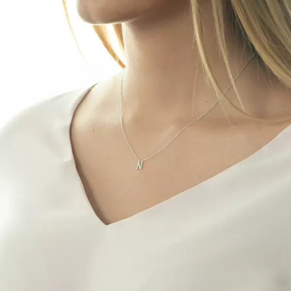 Leaf Jewelry Halskette Letter "N", 14 K Weißgold mit Diamanten Bestseller