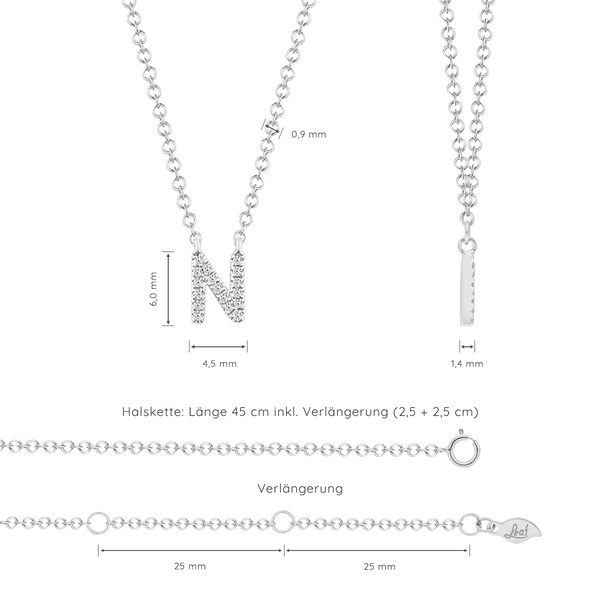 Leaf Jewelry Halskette Letter "N", 14 K Weißgold mit Diamanten Bestseller