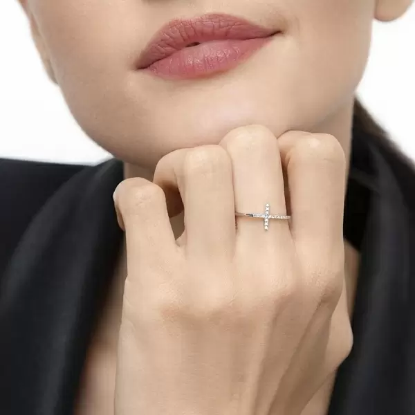 Leaf Jewelry Ring Kreuz mit Diamanten, 18 K Weißgold Wochenangebot