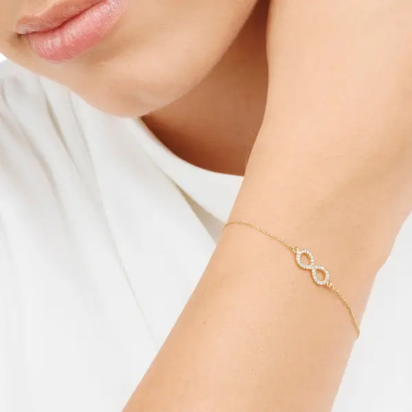 Leaf Jewelry Armkette Infinity mit Diamanten, 18 K Gelbgold Neueste Stile