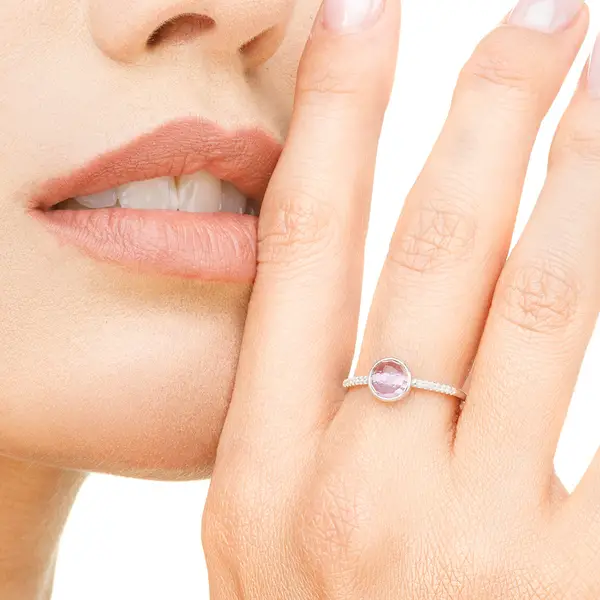 Leaf Jewelry Ring Amethyst mit Diamanten, 14K Weißgold Letzte 2 Tage