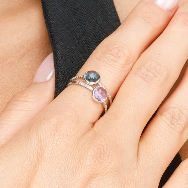 Leaf Jewelry Ring Amethyst mit Diamanten, 14K Weißgold Letzte 2 Tage