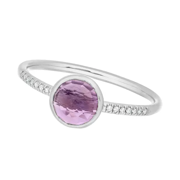 Leaf Jewelry Ring Amethyst mit Diamanten, 14K Weißgold Letzte 2 Tage