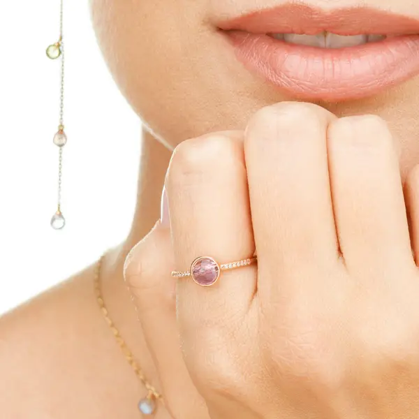 Leaf Jewelry Ring Amethyst mit Diamanten, 14K Rosegold, Gr.50 Bis zu 50% Rabatt